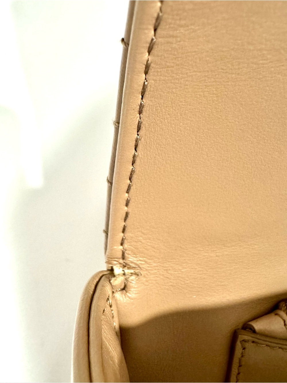 Prada Diagramme Medium Quilted Flap Bag In Tan Calfskin Leather W Silver Chain - Picture 15 of 16